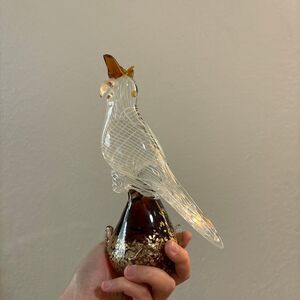 Murano Style Gold Brown Blown Glass Parrot Bird Cockatoo Figurine 9" Tall